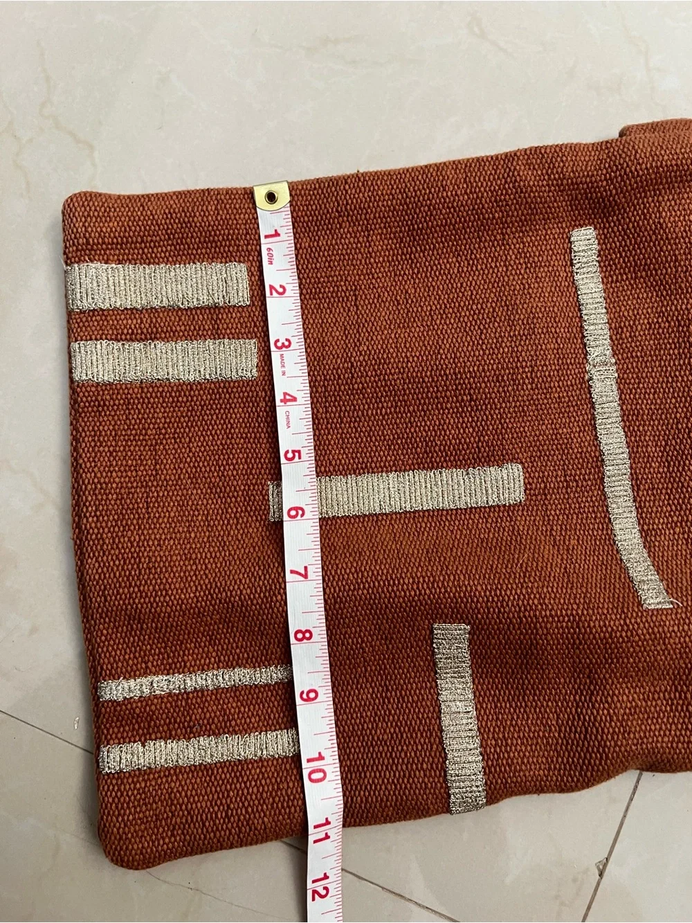 WEST ELM Embroidered Metallic Blocks Pillow Cover Geometric Accent Rust Gold